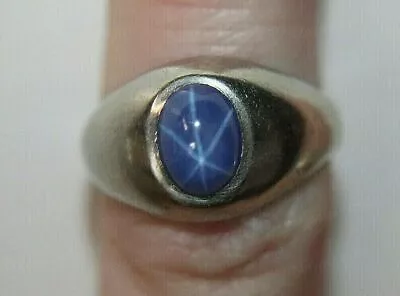 Solid 925 Sterling Silver Star Blue Sapphire Gemstone Partywear Men's Ring • $48.50