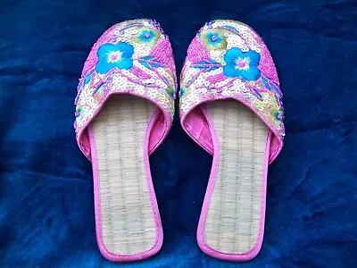 £7 • Buy Chinese Embroidered Evening Shoes - Silk - Flat - Sequins - Slippers
