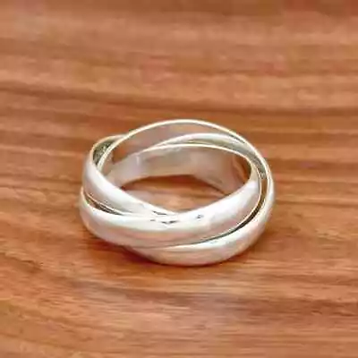 925 Sterling Silver Triple Interlocked Ring Three Rolling Ring Multi Band Ring • $14.39