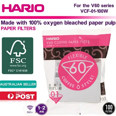HARIO V60 VCF-01-100W Coffee Paper Filter 01 W 100 Sheets Dripper 01 1-2Cups FSC • $19.80