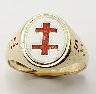 Knights Templar Signet Masonic VD SA Ring  9ct Yellow Gold Size R 1/2 • £650