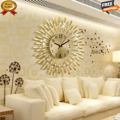£17.99 • Buy 3D Large Diamante Crystal Jeweled Retro Style Wall Clock Beaded Living Room New