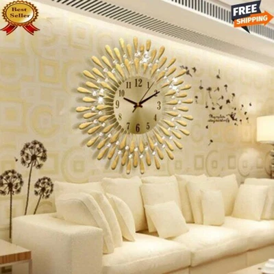 £17.99 • Buy 3D Large Diamante Crystal Jeweled Retro Style Wall Clock Beaded Living Room New
