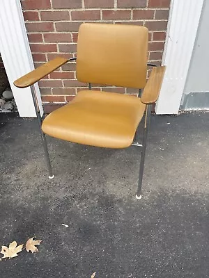 SIMMONS Mid Century  Modern Padded Metal Orange Chair Office Wood Arm Simmons • $139