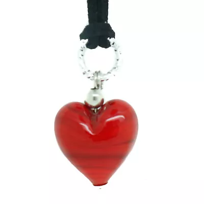 Murano Glass Necklace Pendant Red Heart Shape Venice 25mm • £12.95