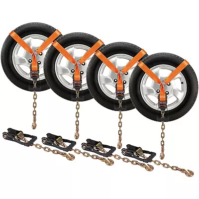 VEVOR Car Tie Down Straps With Chain Anchors Ratchet Tie Down Car Trailer Hauler • $69.99