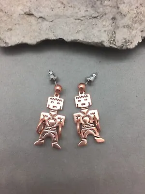 Vintage Native American Kachina Hoop Dancer Dangle Earrings Post Nut Copper • $24.68