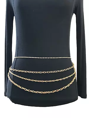 Women's Chain Belt One Size Gold Swag Layered Jeweled Body Belly Metal  Ladies • $19.54