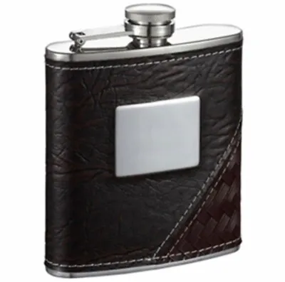 10X LOT - 6 Oz. Stainless Steel Flask With Brown Leather Lid New • $39