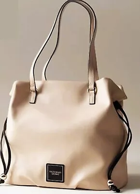 Victoria's Secret Cinch-Top Bare Tote Purse Shoulder Bag Tan Beige $58 NWT • $26.90