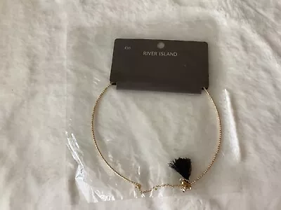 £6.99 • Buy Bnwt River Island Gold Coloured Choker Style Necklace Black Tassel Jewellery