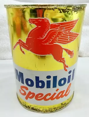 Vintage MOBILOIL Special SAE 10W 20W-30 1 Qt Metal Oil Can Pegasus Socony A-903Y • $55