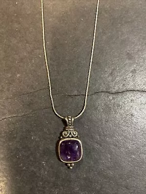 Vintage ATI Amethyst Sterling Silver Pendant Necklace • $22