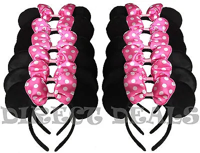 12 PCS Minnie Mouse Ears Headbands Black Pink Polka Dot Bow Party Favors Mickey • $14.99