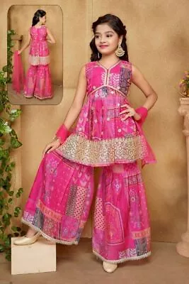 Kids Girls Sharara Suit Plazzo Suit Eid Designer Wear Indian Pakistani Readymade • $73.49