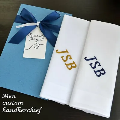 Mens Handkerchief With Monogram Custom Personalized Hankerchief Initials Hankies • $33