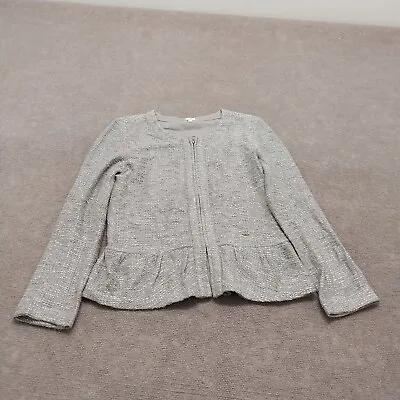 J.Crew Womens Size Medium Long Sleeve Gray Ruffle Hem Full Zip Jacket • $24.88