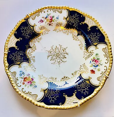 COALPORT Cobalt Blue Gold Guilt Batwing Antique Plate 1730 Hairline Crack • £32