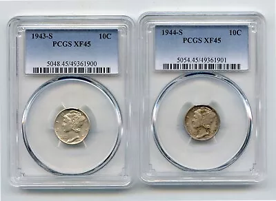 1943-S/1944-S Silver Mercury Dimes (XF45) PCGS 2 Coins • $4.65