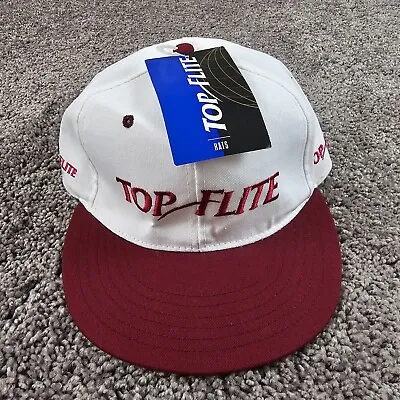 VINTAGE Top Flite Hat Cap Strap Back Mens One Size White Red 90s Made In USA • $28.98