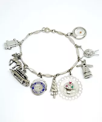 Vintage Sterling Silver 9 Charm 7.5  Charm Bracelet Mustard Seed Windmill.. (64) • $55.50