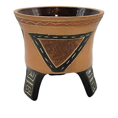 Footed Terra Cotta Southwestern Flower Pot Glazed Inside 5  Mexico Sm Chip Pic • $12