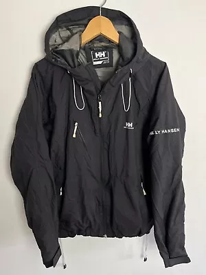 HELLY HANSEN Coat Mens M/L Waterproof Black CREW Jacket Sailing Windbreaker • £12