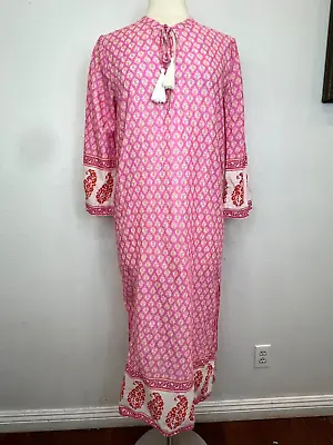 J. Crew Pink Red Paisley Floral Print Cover Up Maxi Kaftan Size S With Tassels • $29.20