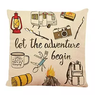 Throw Pillow Cover Camping With Watercolor Camp Bonfire Vintage Lantern Camer... • $13.67