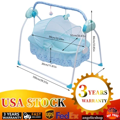 $113 • Buy Portable Electric Bluetooth Baby Swing Cradle Bassinet Rocking Crib Infant Bed