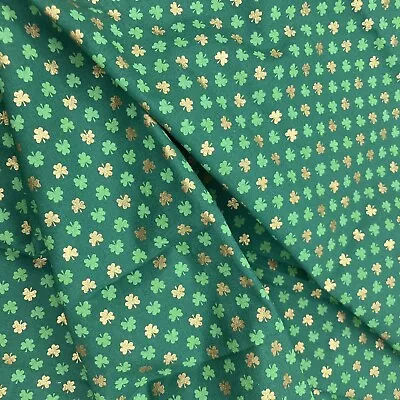 1/2 Yard St Patrick's Day Cotton Fabric Shamrock 3 Leaf Clover Green Gold • $4.49