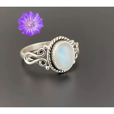 Cluster Ring Size  925 Silver Natural Rainbow Moonstone • $7.31