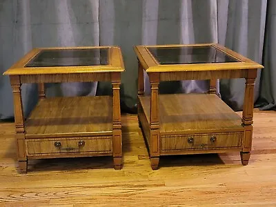 Mid-Century Modern End Table 2-Tier Wood/Glass By Bassett (2) • $425