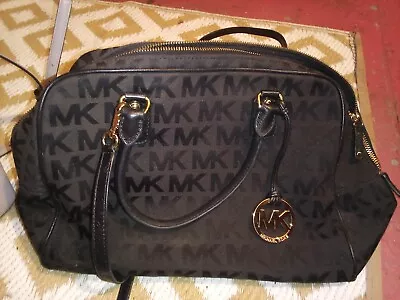 Michael Kors Lrg GRAYSON Satchel Bag W Shoulder Strap MK Signature Jacquard EUC • $100