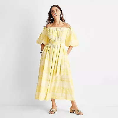 Women's Floral Print Off The Shoulder Puff Sleeve Midi Dress - Future • $12.99