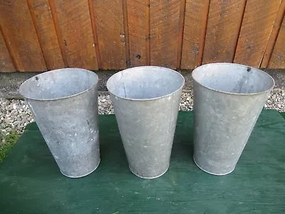 BEAUTIFUL ANTIQUE 3 OLD GALVANIZED Maple Syrup Buckets TAPERED STYLE Bucket Pail • $31.79