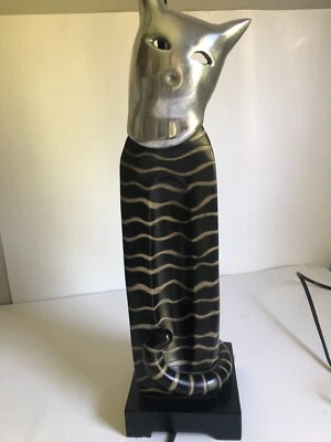 $174.99 • Buy Vintage Art Deco Metal Wooden Cat Table Lamp Large Cat Figure