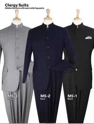 Apollo King Men's 2pc Mandarin Collar Five Buttons- Pastor Suit • $105