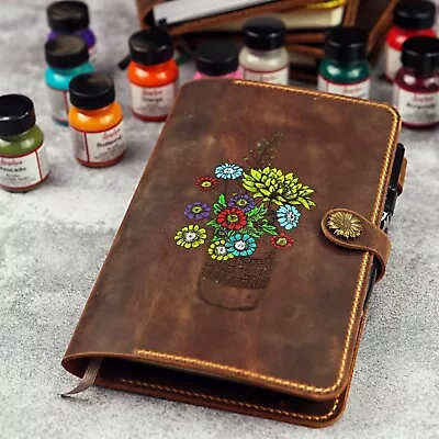 Hand Painted Moleskine Leather Cover Personalized With Pen Loop • $54