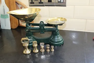 £25 • Buy Vintage Librasco Weighing Scales & 5 Brass Bell Shaped Weights Imperial Excellen