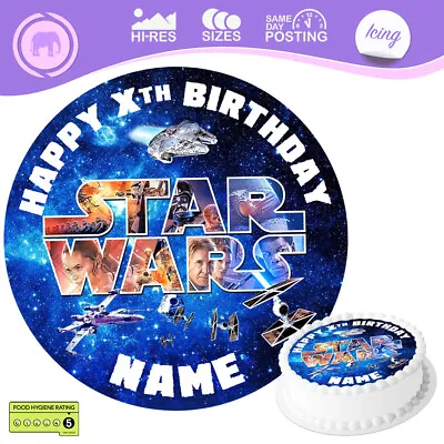 Star Wars Cake Topper Personalised Birthday Decoration Round Circle Edible Icing • £14.47
