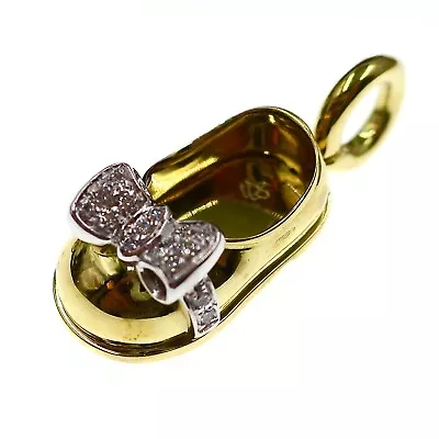 Aaron Basha 18k Yellow Gold Diamond Baby Shoe Pendant - No Enamel • $1296.75