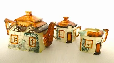 Vintage 3 Piece Keele Street Pottery Cottage Wear  Milk Jug Sugar Bowl Tea Pot • £9.99