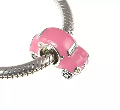 CHAMILIA 925 Sterling Silver Enamel & Crystal PINK MINI RACER CAR Charm Bead • £38.99