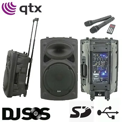 QTX QR12PA 12  Portable PA Speaker System With USB SD MP3 + Wireless Microphones • £208.49