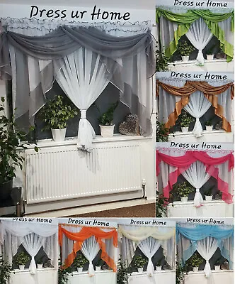 £24.99 • Buy Amazing Voile Net Curtains Ready Made With Swags Novelty Living Dining Room