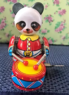 Vintage Panda Tin Wind Up Toy With Key Plays Drum Works Great • $7.99