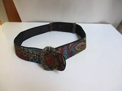 Vintage Ginnie Johansen Dallas Womens Brocade And Leather Belt W Ornate Buckle S • $35.99