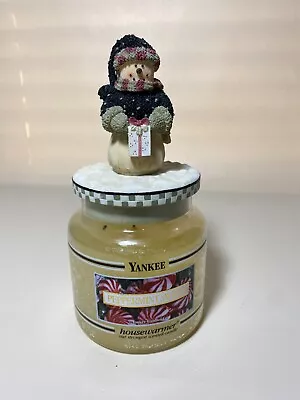 YANKEE Candle With Snowman Topper Peppermint Swirls 3.7 Oz Jar Lightly Used • £17.36