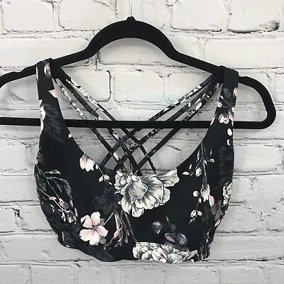 Victorias Secret Bra Womens Medium Bralette Racerback Wireless Black Floral • $15.99